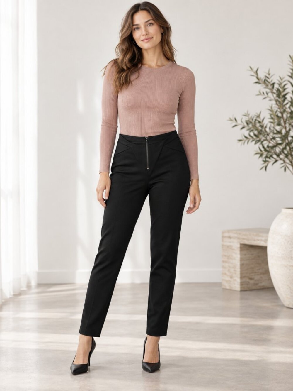 3/$15 ✨Donna Karan New York Black Stretch Straight Leg Pants M Zip